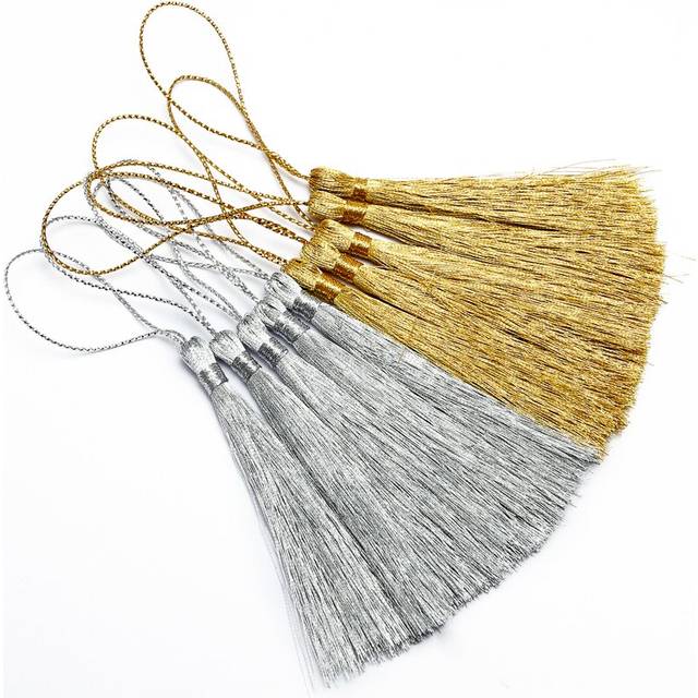 50Pcs 80mm Strap Silk Gold Tassel DIY Keychain Earring Hook Pendant Jewelry Making Supplies Accessories