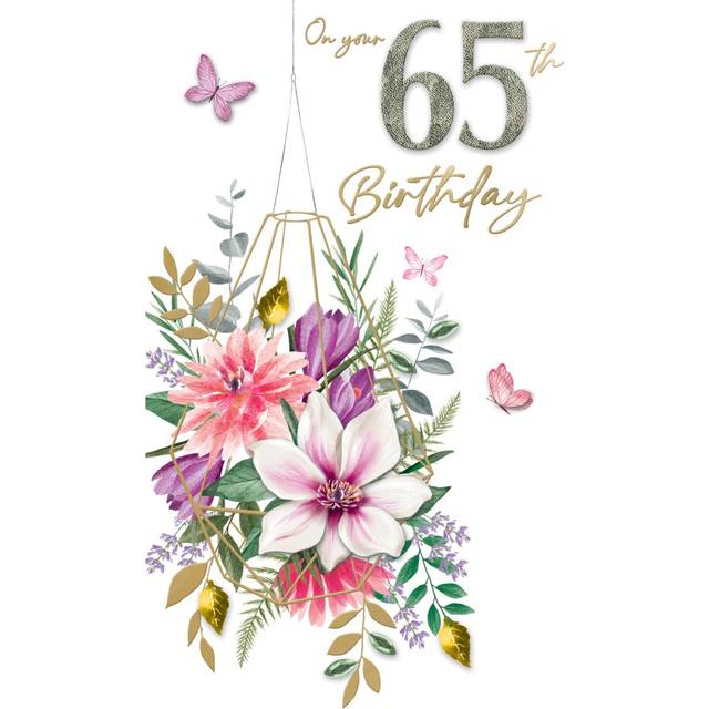 Female 65th Birthday Card Embellished Floral Terrarium Champagne Greeting Card
