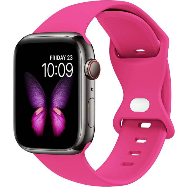 1 st Unisex Mode Casual Enfärgad Silikon Butterfly Spänne Watch Band Kompatibel med 38mm 40mm 41mm 45mm 46mm 44mm 42mm 49mm, Mjukt Bekvämt vattentätt - Barbie rosa (38mm/40mm/41mm,42mm/44mm/45mm/49mm,Serie 10-42mm,S10 46mm)