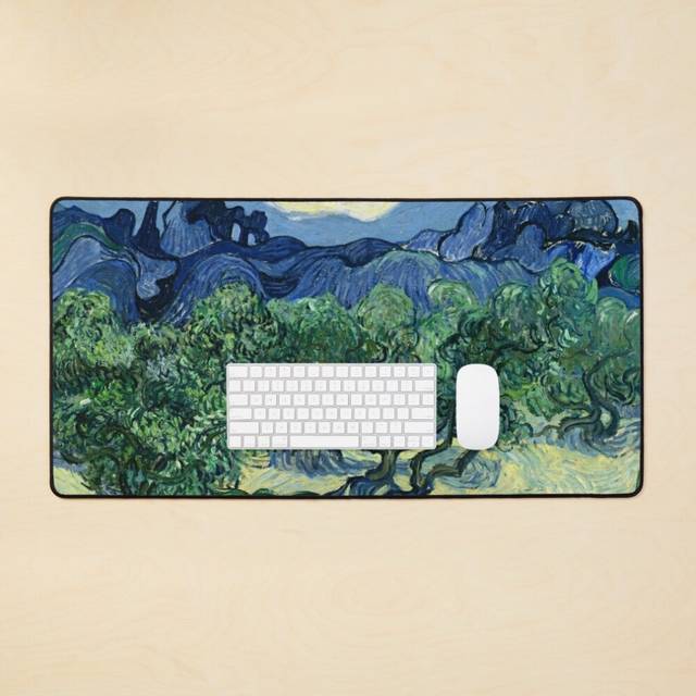 Desk Mat Impressionist Painting Olive Trees with the Alpilles in the Background (1889) By Vincent Van Gogh Large Gaming Mouse Pad 35x16 inch