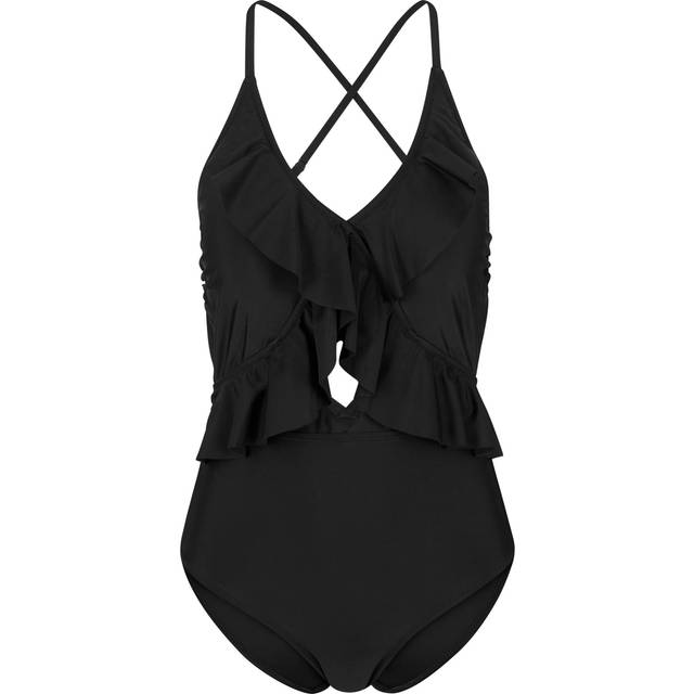 bonprix Flounced Cut-Out Swimsuit - Black