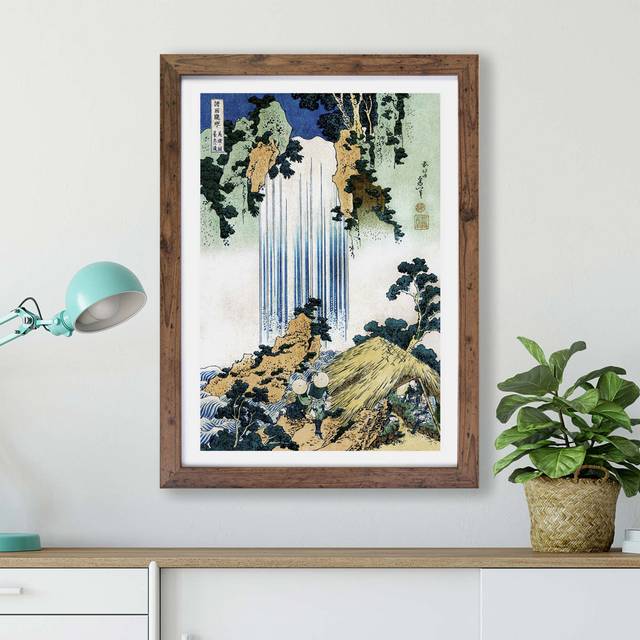 'Yoro Waterfall in Mino Province' by Katsushika Hokusai - Picture Frame Graphic Art Print on Paper - Walnut (45cm H x 63cm W x 2cm D)