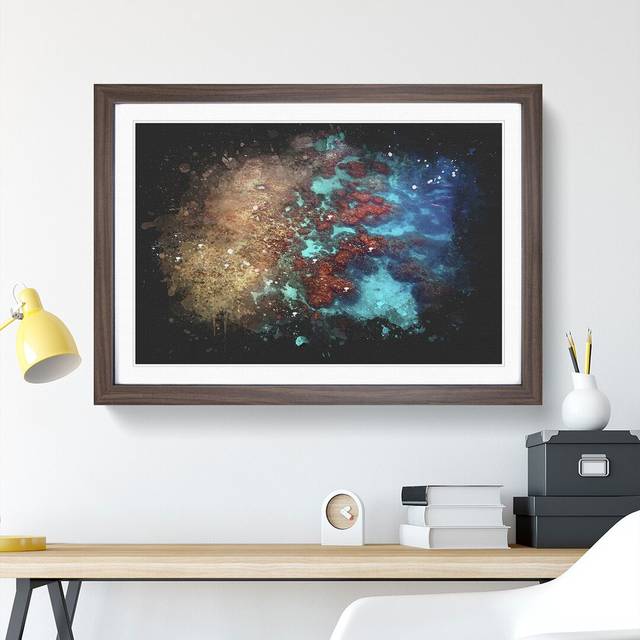 The Great Barrier Reef Coral Paint Splash - Picture Frame Graphic Art - Walnut Framed (48cm H x 65cm W x 2cm D)