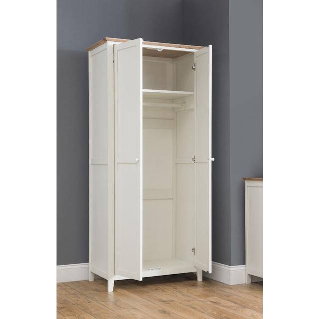 Salerno - 2 Door Wardrobe - Ivory/Oak - Wooden - Happy Beds - Cream
