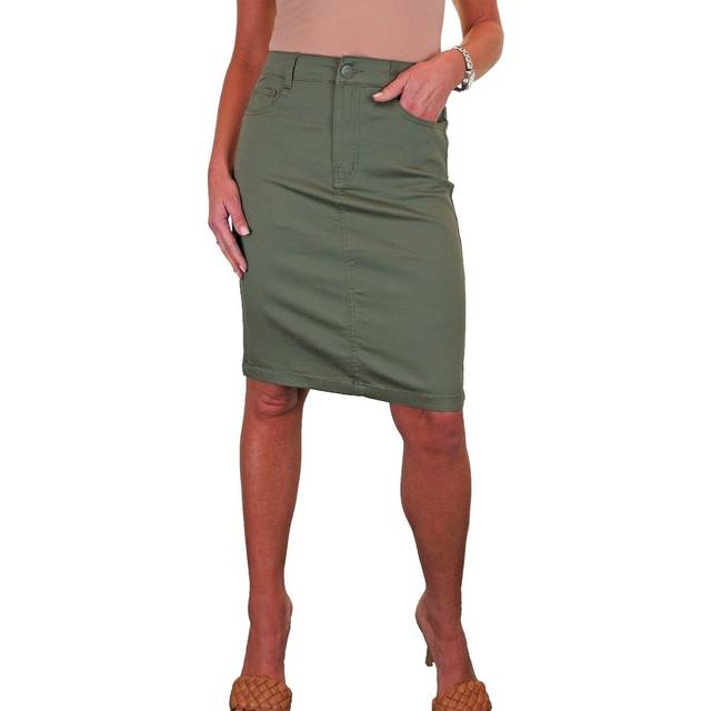 Stretch Chino Knee Length Pencil Skirt - Khaki - 16