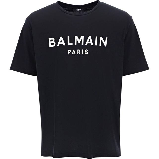 Balmain, Topp, Herr, L, Bomull, T-shirt med logotyp - black (L)