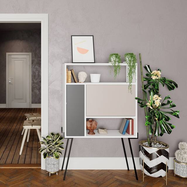 Hykkon Ziva Secretary Desk White/Light Mocha/Anthracite 135cm H X 83.5cm W