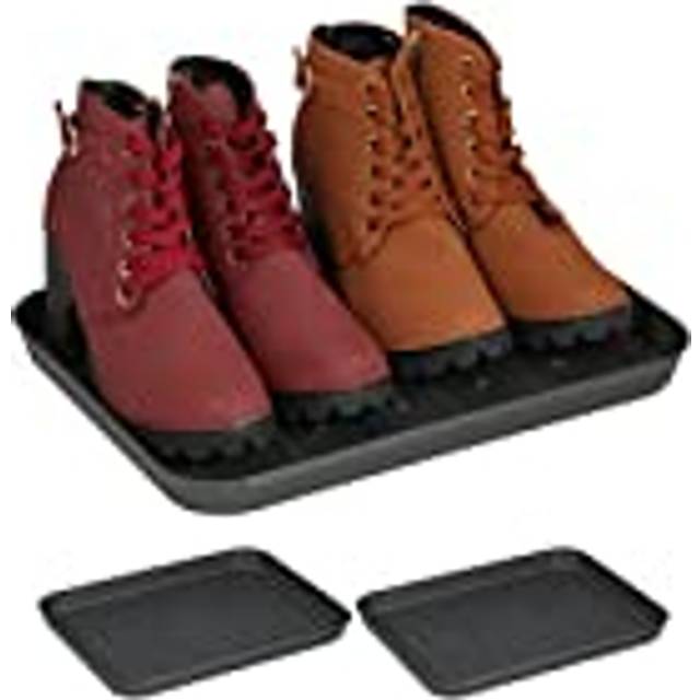 Shoe Trays, Set of 3, Hallway Storage for Muddy or Wet Boots, Wellies & Trainers, 35 x 27 cm, Plastic, Grey - Relaxdays