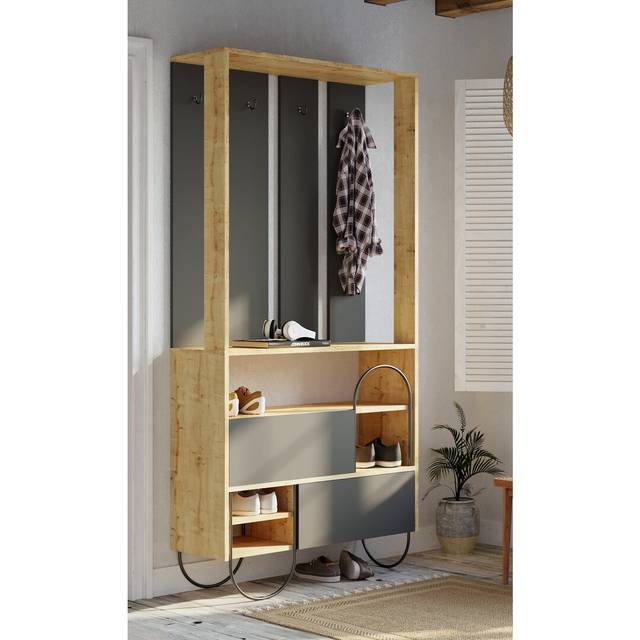 Norfolk Hall Stand Coat Rack with Shoe Storage - Anthracite (200cm H X 97cm W)