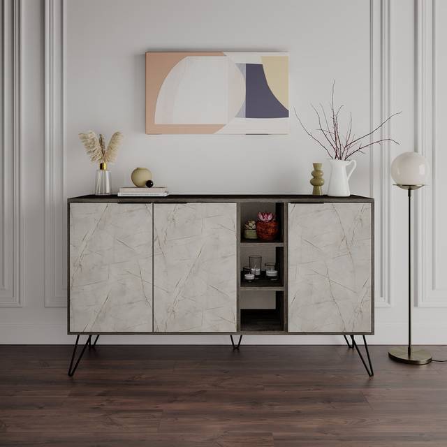 Jaycee 142 Cm Wide Sideboard | Stylish Storage Cabinet with Metal Hairpin Legs - Lagina (83cm H X 142cm W X 35.6cm D)