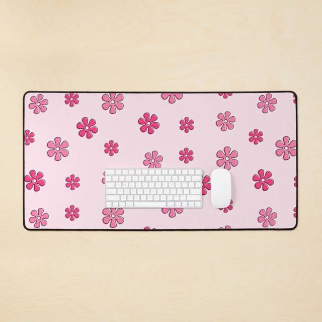 Desk Mat Hot and Light Pink Flowers Large Gaming Mouse Pad 35x16 inch