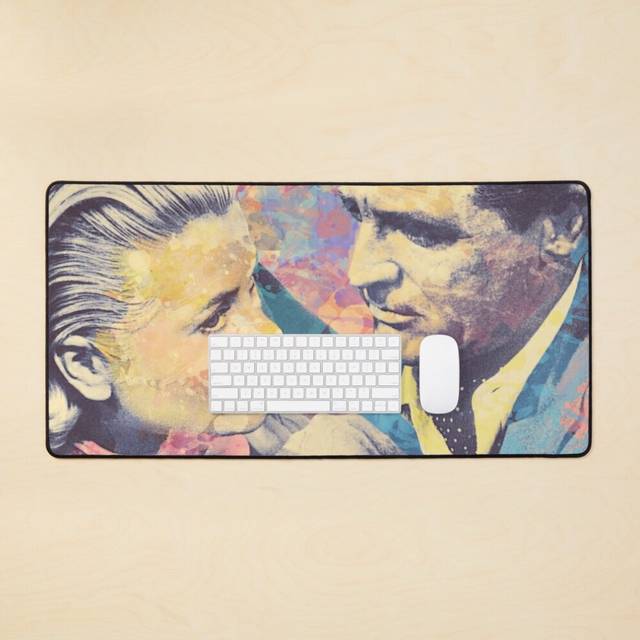 Desk Mat Alfred Hitchcock, to catch a thief, classic suspense film starring Cary Grant and Grace Kelly Large Gaming Mouse Pad 35x16 inch