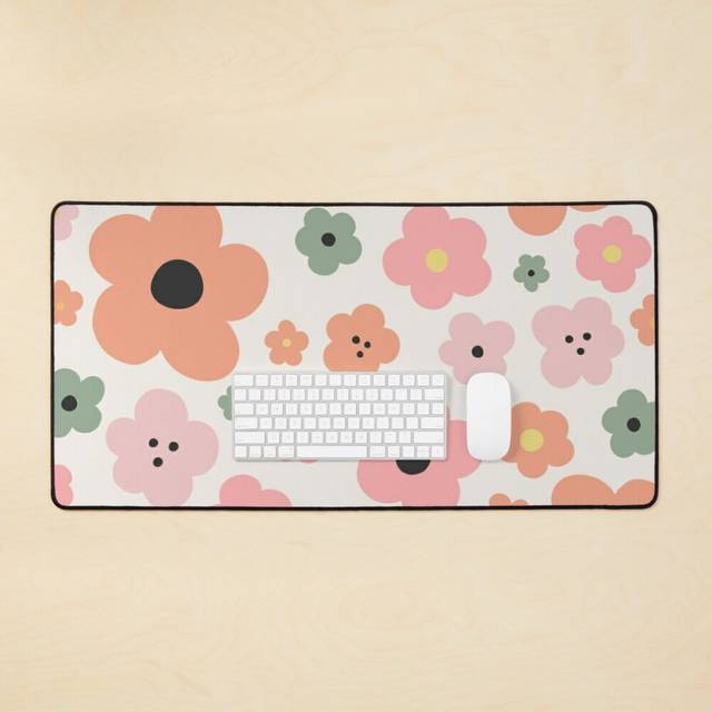 Desk Mat Seoul Flower Market, Danish Pastel Retro Travel Poster Large Gaming Mouse Pad 35x16 inch