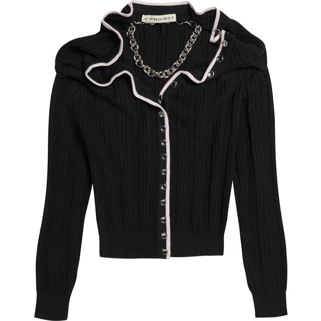 Y/Project Black Ruffle Necklace Cardigan - Evrgrn Blk/Baby Pnk - XL