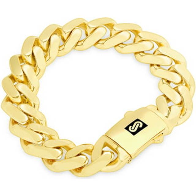 14k yellow gold miami cuban 17mm monaco link chain men curb bracelet 8" 8.5" 9"