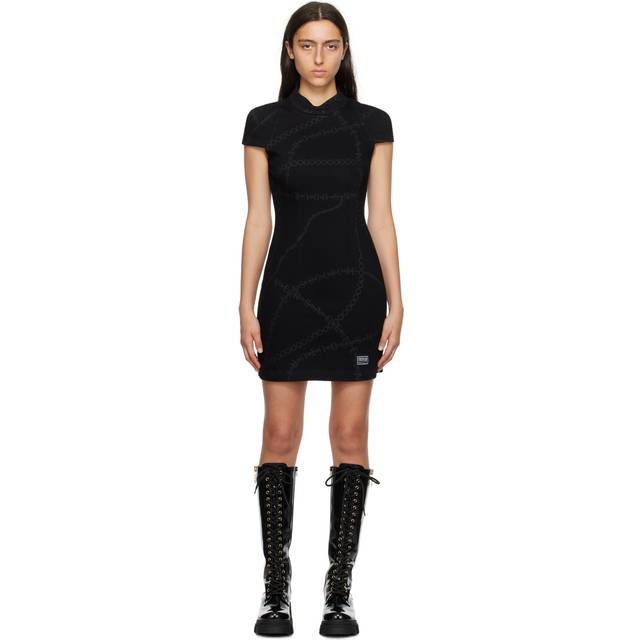 Versace Jeans Couture Black Block Chain Minidress - E909 Black + Black - IT 36