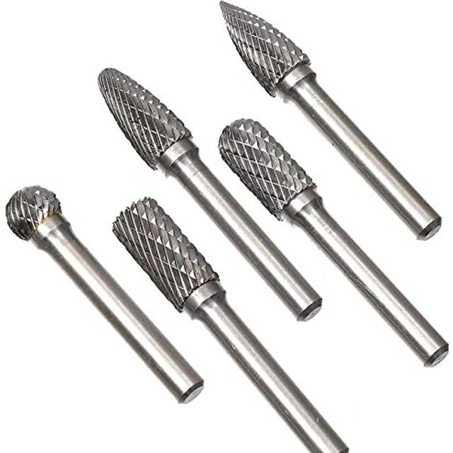KATSU Tungsten Carbide Double Cut Rotary Burrs Set for Rotary Tool 6mm Shank 5PCs Rotary Tool Die Grinder Drill Bits for Woodworking Carving Metal