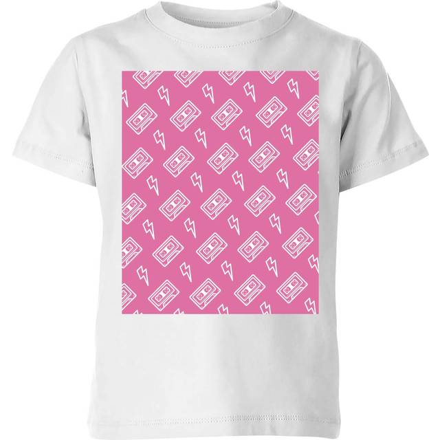 Cassette Tape Pattern Pink Kids' T-Shirt - White - 3-4 Years - White