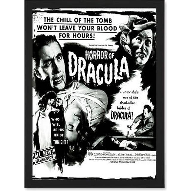 Vintage Movie Film Horror Dracula Cushing Vampire USA A4 Artwork Framed Wall Art Print - Black - One Size