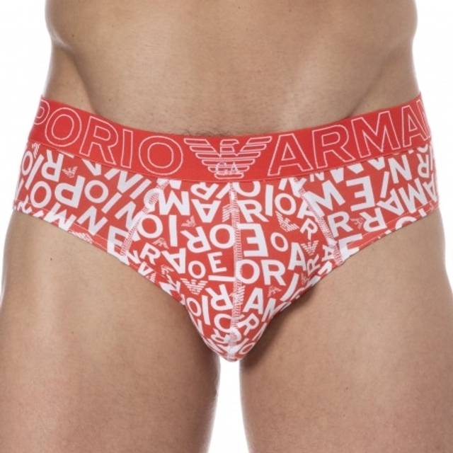 Emporio Armani All Over Logo Bold Briefs - Red