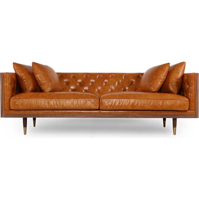 Woodrow Neo 87" Leather Sofa, Walnut/Tan Aniline