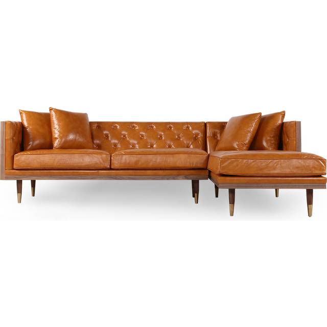 Woodrow Neo 99" Leather Sofa Sectional Right, Walnut/Tan Aniline