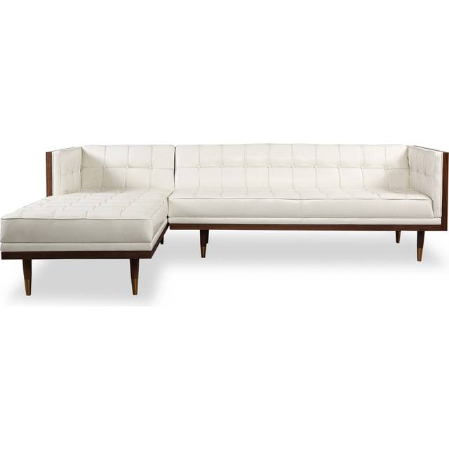 Woodrow Box 100" Leather Sofa Sectional Left, Walnut/White Aniline