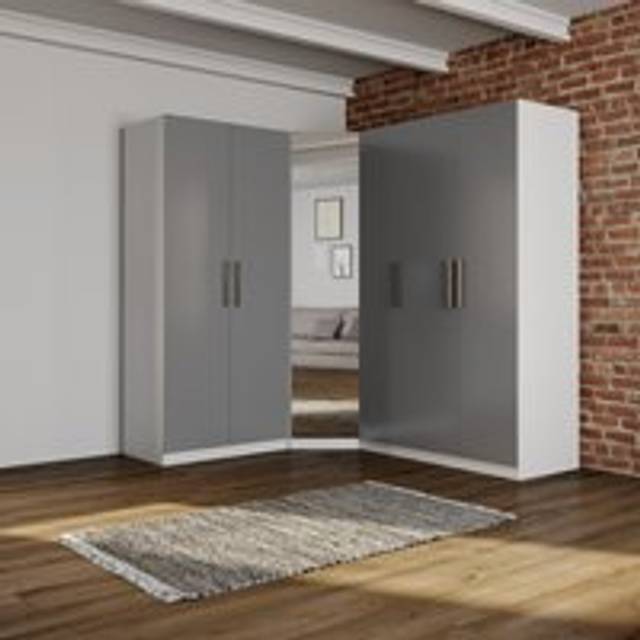 Sudbury 3 Piece Large Mirrored Corner Wardrobe Set - Grey