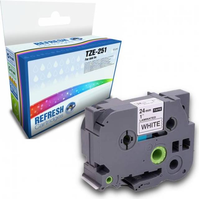 Compatible Brother TZe-251 Black On White 24mm Laminated P-Touch Labelling Tape