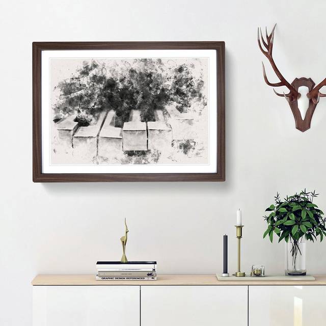 Broken Piano Keys Abstract - Picture Frame Graphic Art Print - Walnut Framed (36cm H x 48cm W x 2cm D)