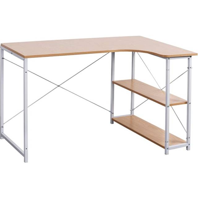 Computer Desk Light Oak+White Office Desk Workstation L-Shaped Study Writing Desk Computer PC Laptop Table Workstation Dining Gaming Table
