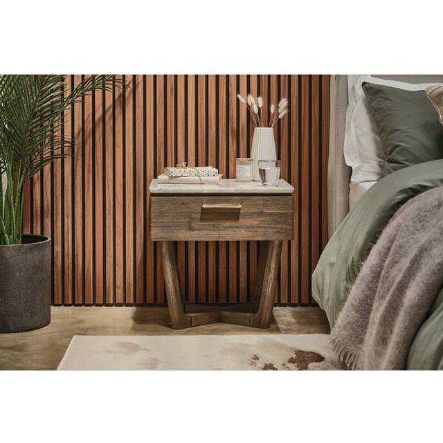 Solid Acacia & Italian Marble Bedside Tables and Cabinets - 1 Drawer Bedside Table - Islington Range - Oak Furnitureland