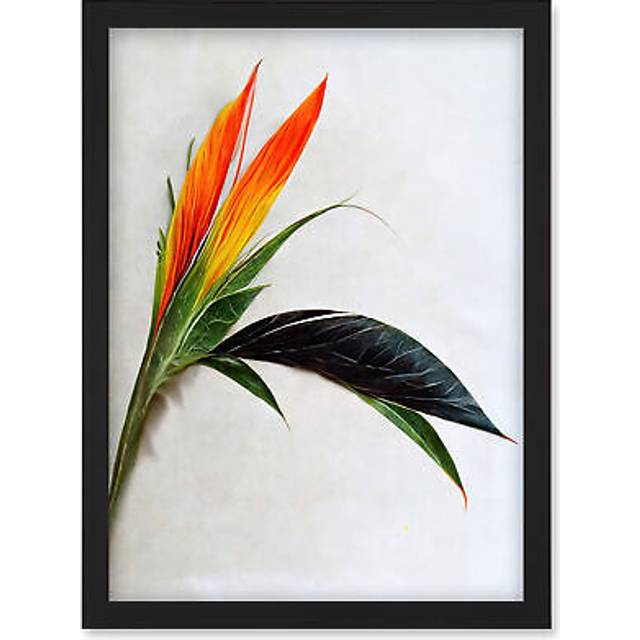 Tropical Plant Bird of Paradise Flower Botanical Bloom Artwork Framed Wall Art Print A4 - Black - One Size