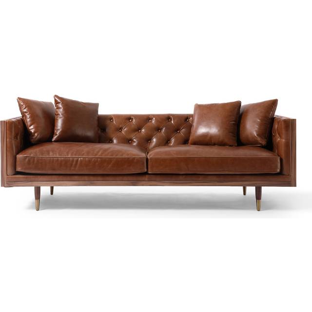 Woodrow Neo 87" Leather Sofa, Walnut/Saddle Brown