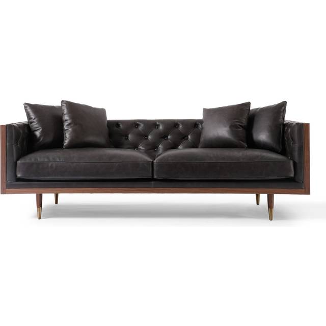 Woodrow Neo 87" Leather Sofa, Walnut/Saddle Black