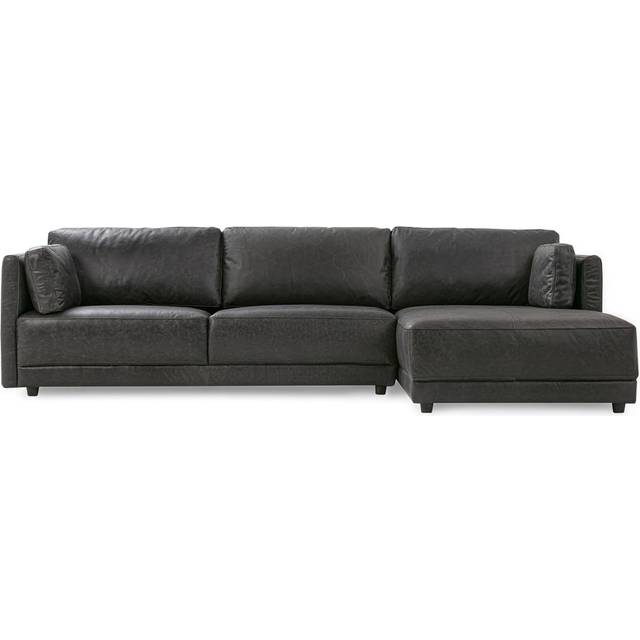 Domus 114" Leather Sofa Sectional Right, Ebony