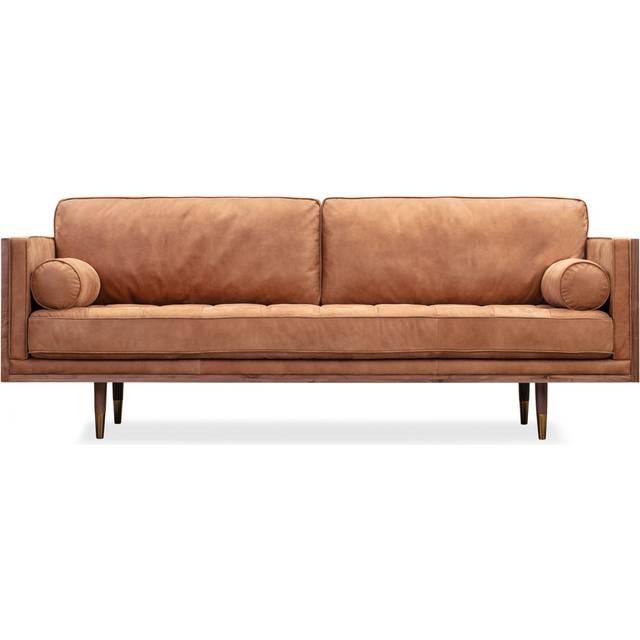 Woodrow Skandi 87" Leather Sofa, Walnut/Cognac
