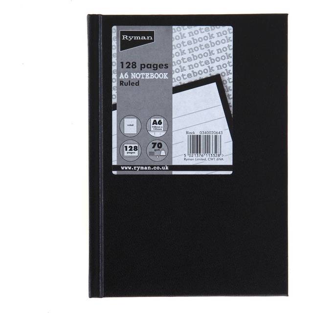 Ryman Casebound Memo Book Ruled A6 128 Pages 70gsm, Black