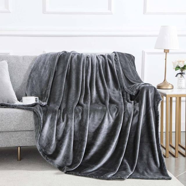(Double) Grey Fleece Blankets Luxury Mink Blanket Throw
