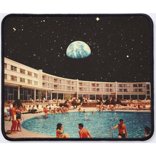 Mouse Pad Lunar Pool Life - Retro-Futuristic Holiday Resort, Science Fiction Collage  11.8 x 9.8 inch Computer Mat Gaming Office Mousepad