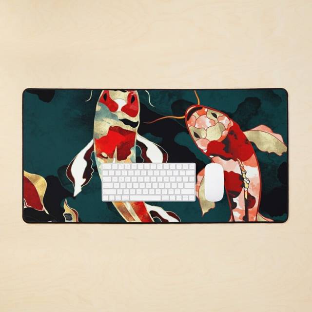 Desk Mat Metallic Koi Large Gaming Mouse Pad 35x16 inch