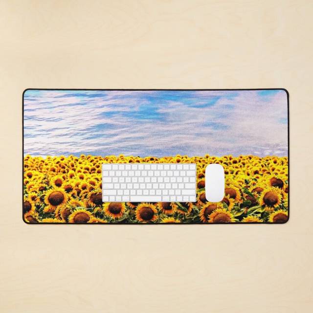 Desk Mat Sunflowers forever with magic sky  Large Gaming Mouse Pad 35x16 inch
