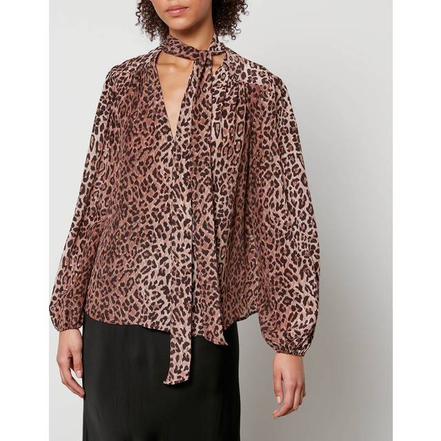 Rixo Womens Leopard Moss Leopard-print Relaxed-fit Silk Top 10 - LEOPARD