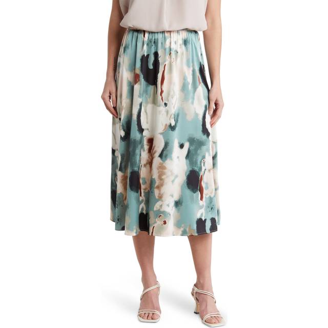 Adrianna Papell Printed Maxi A-Line Skirt with Elastic Back - Nude