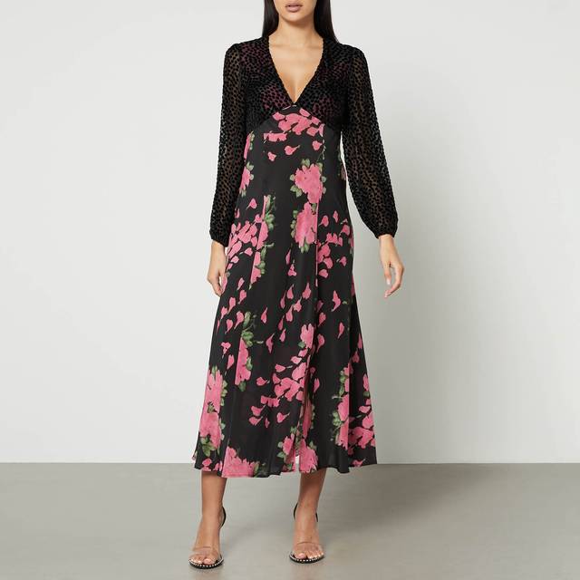 Rixo Melanie Devoré-Velvet and Silk-Satin Maxi Dress - UK 8 - Pink