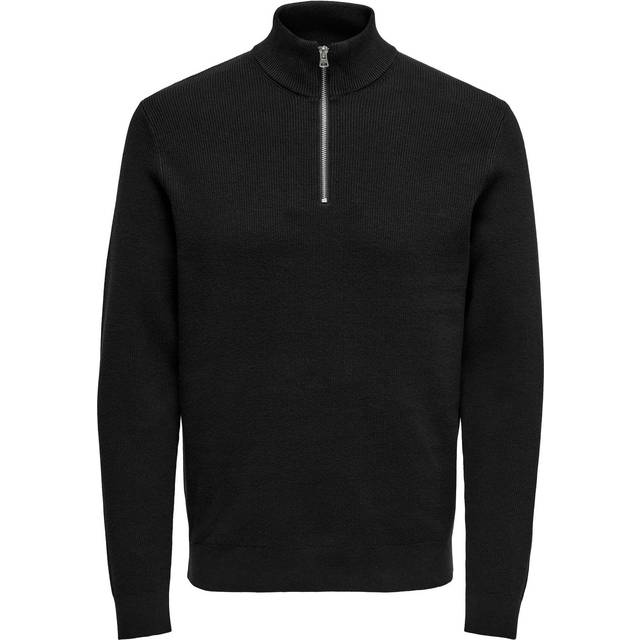 ONLY & SONS Herr ONSPHIL REG 12 bomull halv dragkedja stickad NOOS tröja, svart, M, svart, M