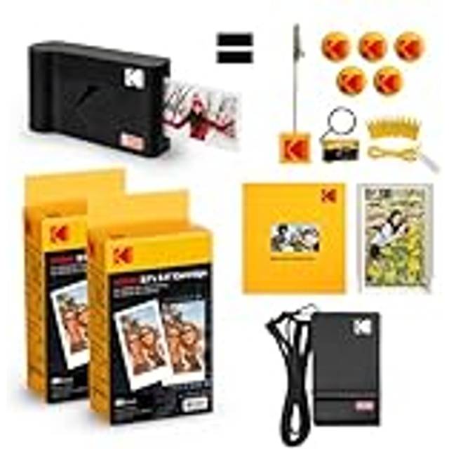KODAK Mini 2 ERA 4PASS mobil fotoskrivare (5,3 x 8,6 cm) presentpaket 8 ark ingår 60 arkpatroner, svart