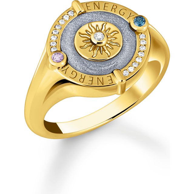 Thomas Sabo Gold-plated signet ring with blue cold enamel and stones blue TR2449-974-1-52 - blue/yellow gold-coloured/pink/white