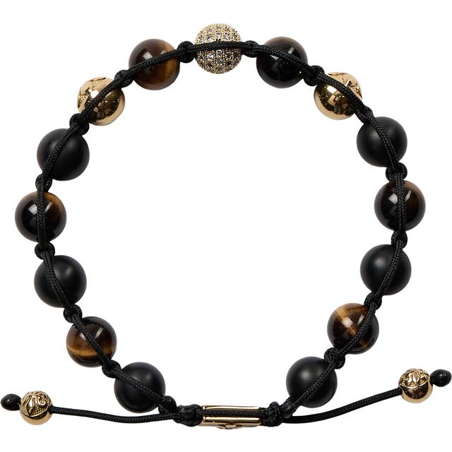 Nialaya Men's Beaded Bracelet With Gold, CZ Diamond, Matte Onyx, and Herr Armband Stl. XL - Från Magasin - Brown / Gold (XL)