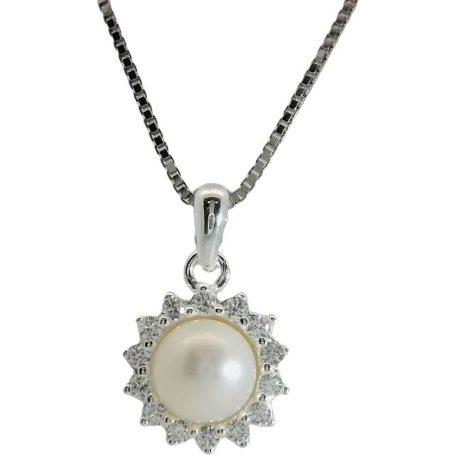 Smykkekæden Sterling Silver Halsband Med Zirconia Och Sötvattenspärla PNC18168005